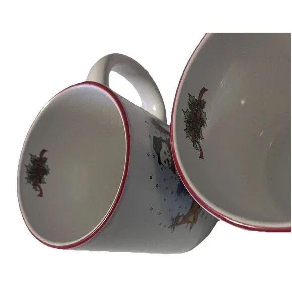Set of  Two Vintage  Snowman by Salem China Christmas Holiday Red trim Mugs - Picture 10 of 15